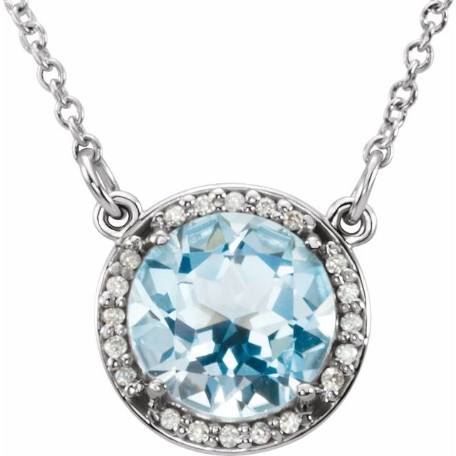 14k Gold 6m Round Gemstone & Diamond 16" Halo Necklaces- Sparkle & Jade-SparkleAndJade.com 85905