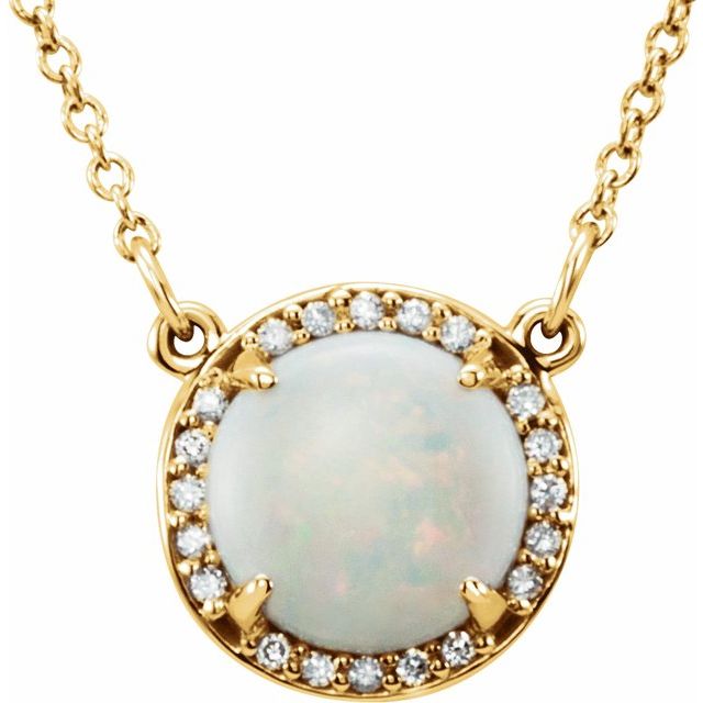 14k Gold 6m Round Gemstone & Diamond 16" Halo Necklaces- Sparkle & Jade-SparkleAndJade.com 85905