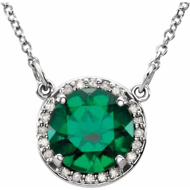 14k Gold 6m Round Gemstone & Diamond 16" Halo Necklaces- Sparkle & Jade-SparkleAndJade.com 85905:614:P