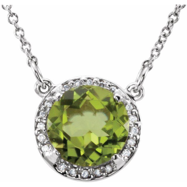 14k Gold 6m Round Gemstone & Diamond 16" Halo Necklaces- Sparkle & Jade-SparkleAndJade.com 85905:654:P