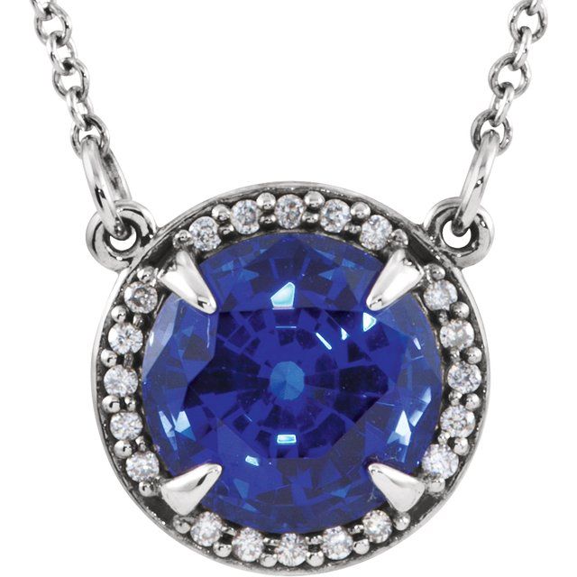 14k Gold 6m Round Gemstone & Diamond 16" Halo Necklaces- Sparkle & Jade-SparkleAndJade.com 85905:664:P