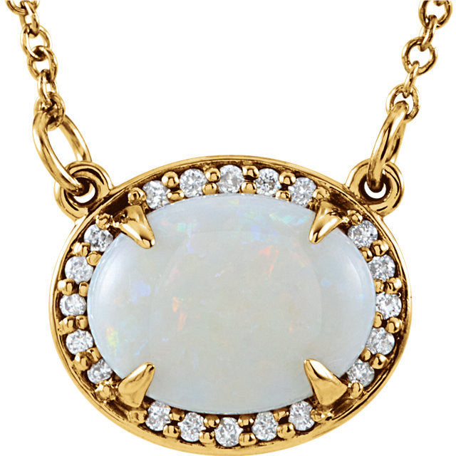 14k Gold 9x7mm Australian Opal & .05 CTW Diamond Halo Necklace- Sparkle & Jade-SparkleAndJade.com 85902:100:P