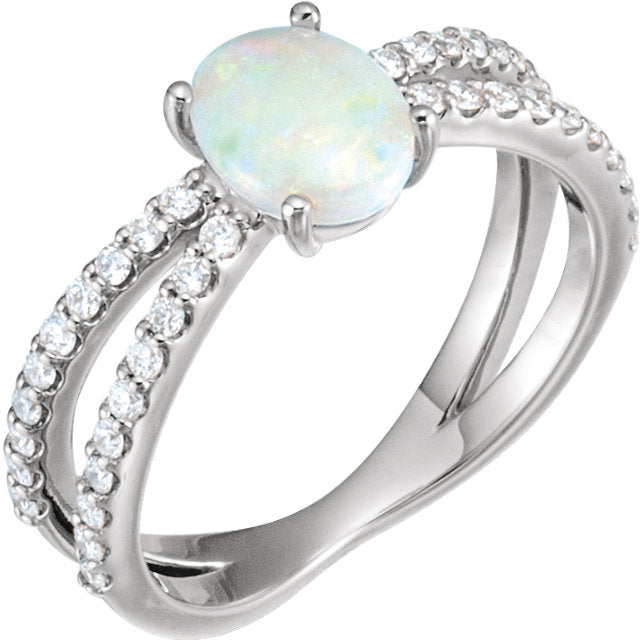 14k Gold Australian Opal X Band Diamond Ring - White, Rose or Yellow- Sparkle & Jade-SparkleAndJade.com 71934:602:P