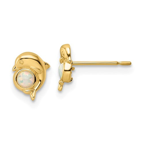 14k Gold Created Opal Dolphin Post Earrings- Sparkle & Jade-SparkleAndJade.com SE3020