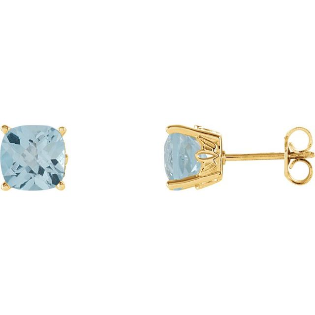 14k Gold Cushion Cut 6mm Genuine Gemstone Earrings- Sparkle & Jade-SparkleAndJade.com 28190:70064:P