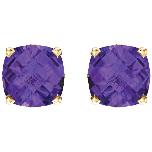 14k Gold Cushion Cut 6mm Genuine Gemstone Earrings- Sparkle & Jade-SparkleAndJade.com 