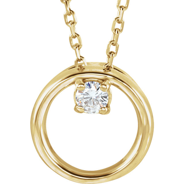 14k Gold Forever One™ Moissanite Circle Pendant 18" Necklace- Sparkle & Jade-SparkleAndJade.com 653373:60001:P