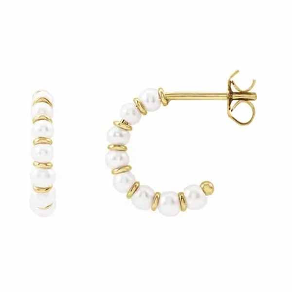 14k Gold Freshwater Cultured Pearl Hoop Earrings- Sparkle & Jade-SparkleAndJade.com 688761:100:P