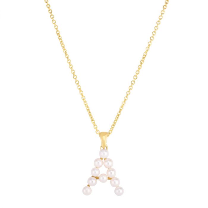 14k Gold Freshwater Pearl Initial Necklace- Sparkle & Jade-SparkleAndJade.com SETA3123-18