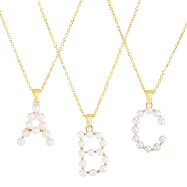 14k Gold Freshwater Pearl Initial Necklace- Sparkle & Jade-SparkleAndJade.com 