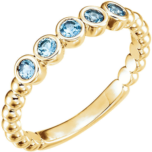 14k Gold Genuine Aquamarine Bezel Set Beaded Ring- Sparkle & Jade-SparkleAndJade.com 71926:601:P