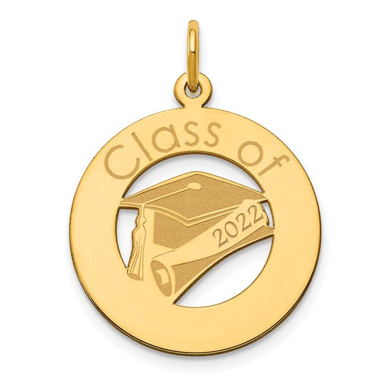 14k Gold Graduation Year and Name Round Pendant Charm Pendant- Sparkle & Jade-SparkleAndJade.com 