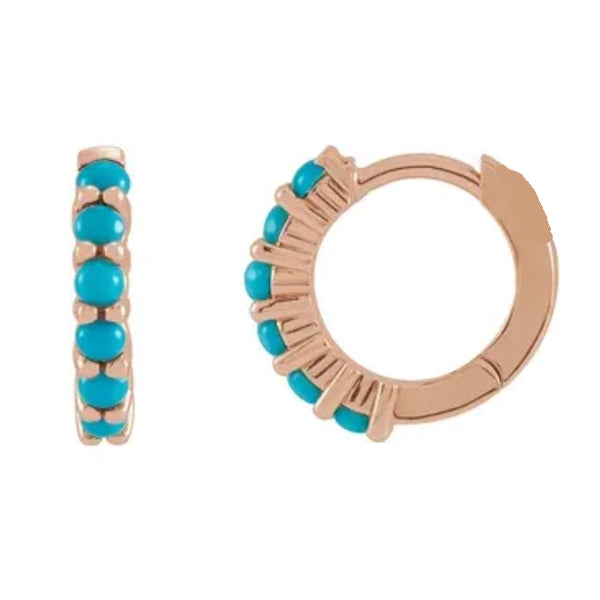 14k Gold Natural Turquoise Huggies Hoop Earrings- Sparkle & Jade-SparkleAndJade.com 87181:102:P