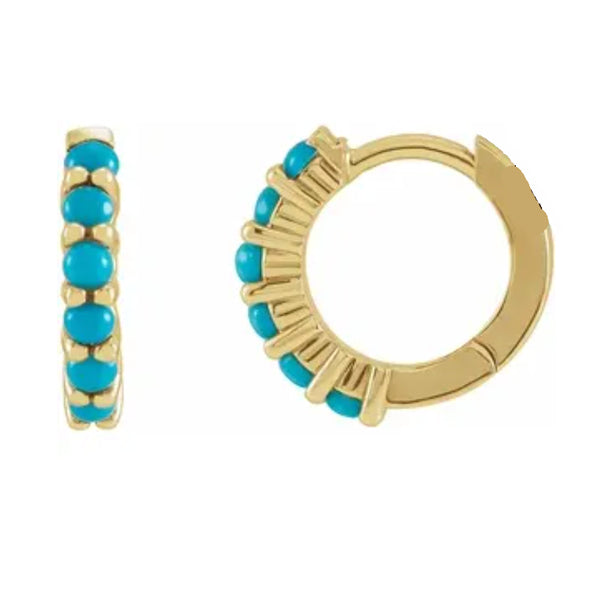14k Gold Natural Turquoise Huggies Hoop Earrings- Sparkle & Jade-SparkleAndJade.com 87181:103:P