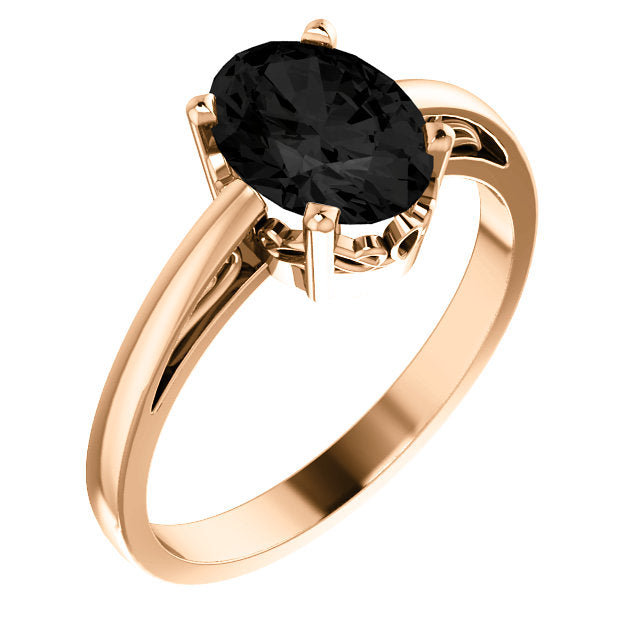 14k Gold Oval 8x6 Faceted Onyx Scroll Set Ring - White, Yellow or Rose Gold- Sparkle & Jade-SparkleAndJade.com 70531:70000:P