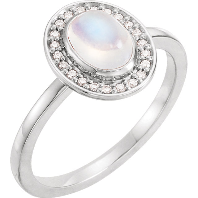 14k Gold Oval Rainbow Moonstone Diamond Halo Ring - White, Yellow or Rose or Platinum- Sparkle & Jade-SparkleAndJade.com 71821:640:P
