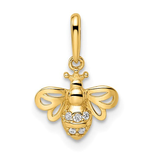14k Gold Petite Bee with CZ Pendant- Sparkle & Jade-SparkleAndJade.com GK1104
