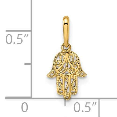 14k Gold Petite Filigree Hamsa Charm Pendant- Sparkle & Jade-SparkleAndJade.com YC1502