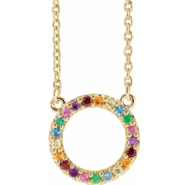 14k Gold Rainbow Natural Gemstone Circle Necklace- Sparkle & Jade-SparkleAndJade.com 688934:600:P