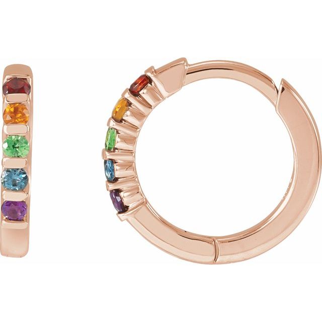 14k Gold Rainbow Natural Gemstone Huggie Hoop Earrings- Sparkle & Jade-SparkleAndJade.com 88323:600:P