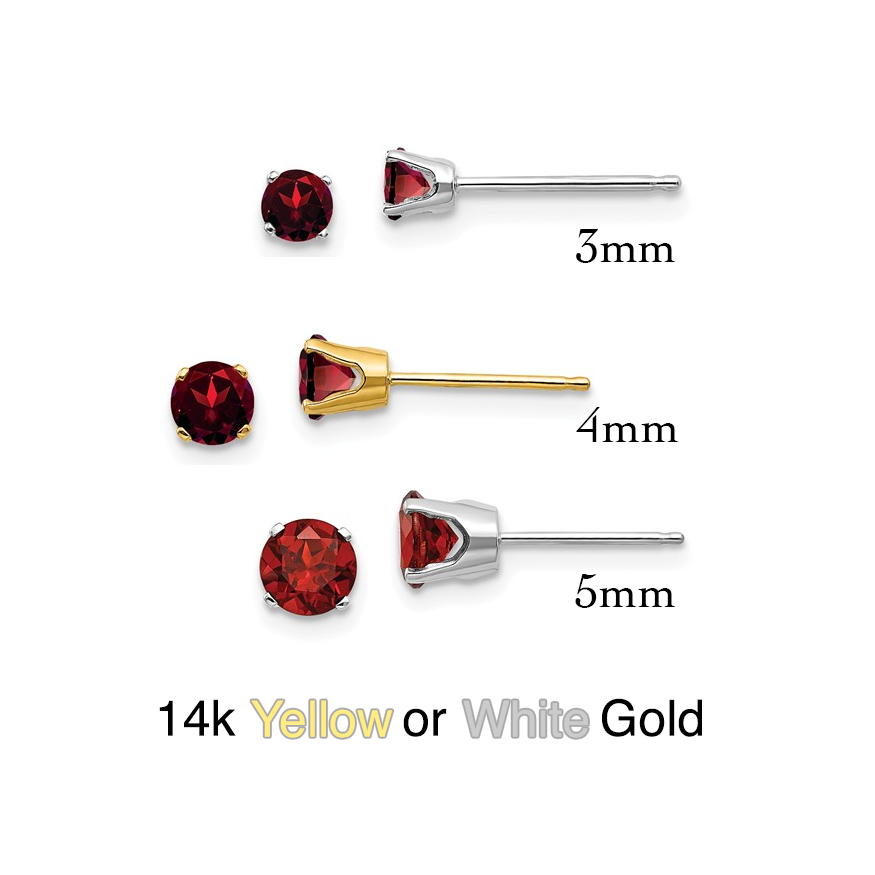 14k Gold Round Genuine Stone Birthstone Stud Earrings - Various Sizes- Sparkle & Jade-SparkleAndJade.com 
