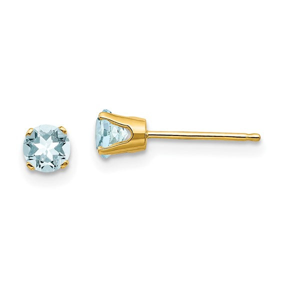 14k Gold Round Genuine Stone Birthstone Stud Earrings - Various Sizes- Sparkle & Jade-SparkleAndJade.com XBE51