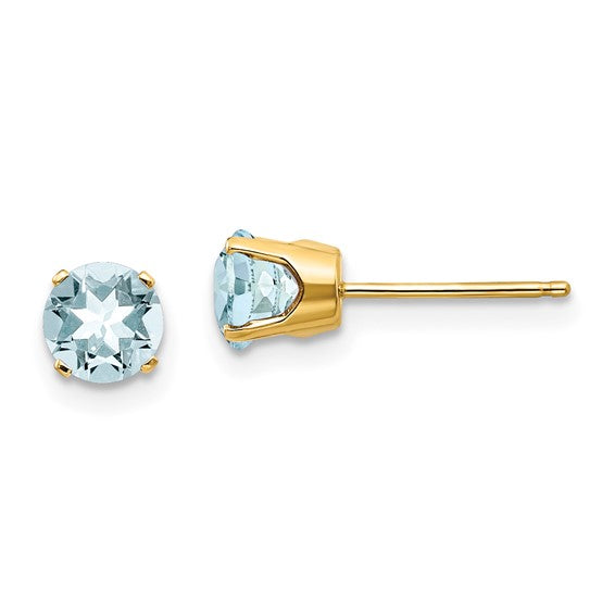 14k Gold Round Genuine Stone Birthstone Stud Earrings - Various Sizes- Sparkle & Jade-SparkleAndJade.com XBE63