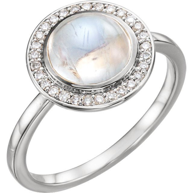 14k Gold Round Rainbow Moonstone Diamond Halo Ring - White, Yellow or Rose or Platinum- Sparkle & Jade-SparkleAndJade.com 71821:609:P