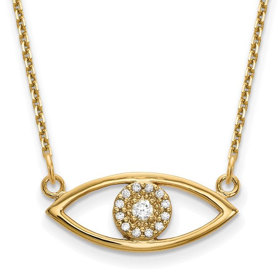 14k Gold Small Diamond Evil Eye Necklace- Sparkle & Jade-SparkleAndJade.com XP5046A