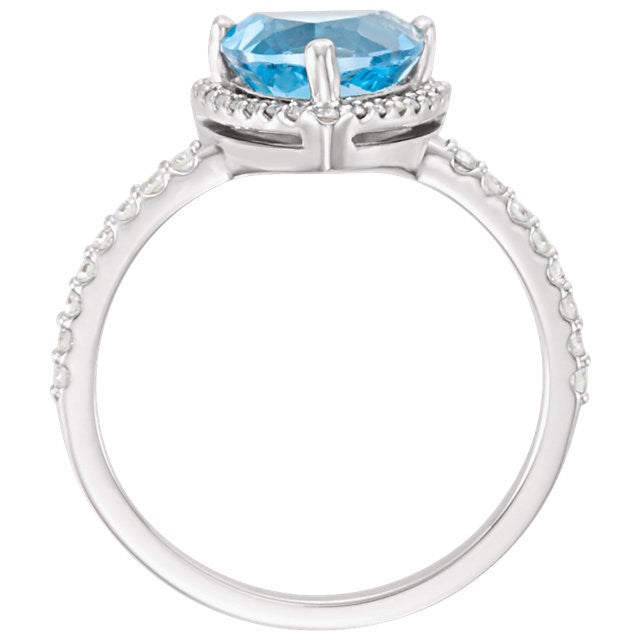 14k Gold Swiss Trillion Blue Topaz & 1/4 CTW Diamond Halo Ring- Sparkle & Jade-SparkleAndJade.com 
