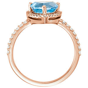 14k Gold Swiss Trillion Blue Topaz & 1/4 CTW Diamond Halo Ring- Sparkle & Jade-SparkleAndJade.com 