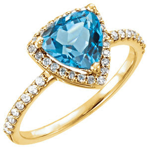 14k Gold Swiss Trillion Blue Topaz & 1/4 CTW Diamond Halo Ring- Sparkle & Jade-SparkleAndJade.com 71802:6001:P