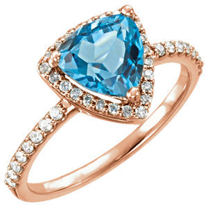 14k Gold Swiss Trillion Blue Topaz & 1/4 CTW Diamond Halo Ring- Sparkle & Jade-SparkleAndJade.com 71802:6002:P