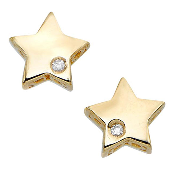 14k Gold .01ct Diamond Star Stud Celestial Earrings- Sparkle & Jade-SparkleAndJade.com ER8796