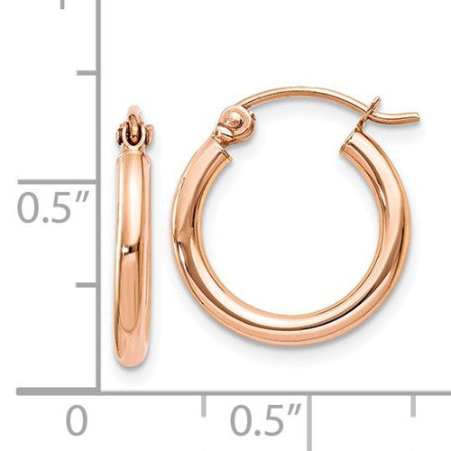 14k Rose Gold 15mm x 2mm Lightweight Hinged Hoop Earrings- Sparkle & Jade-SparkleAndJade.com TF652