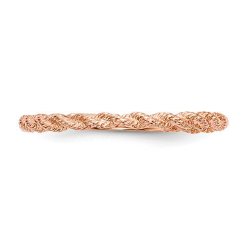 14k Rose Gold 1.5mm Polished Twisted Rope Ring- Sparkle & Jade-SparkleAndJade.com R605