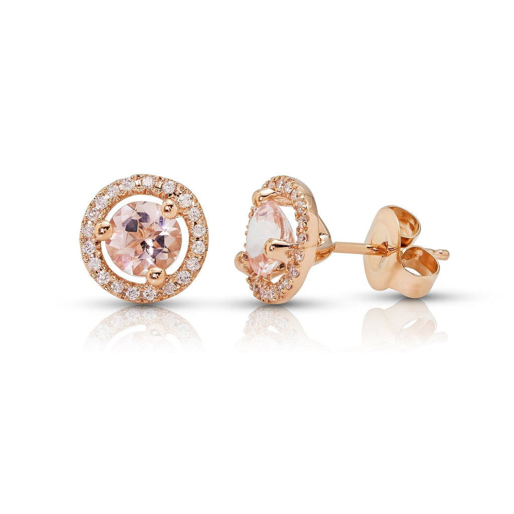 14k Rose Gold Round Morganite & Diamond Halo Earrings - 6mm- Sparkle & Jade-SparkleAndJade.com RE22310P-MO-6-00-MM