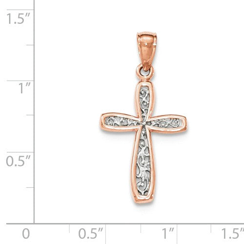 14k Rose Gold W/ White Rhodium Filigree Cross Pendant- Sparkle & Jade-SparkleAndJade.com K8515R