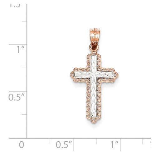 14k Rose Gold & White Rhodium Diamond Cut Cross Pendant- Sparkle & Jade-SparkleAndJade.com XR1216