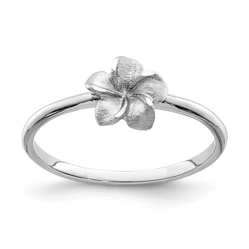 14k Rose White or Yellow Gold Brushed And Polished Finish D/C Hawaiian Plumeria Ring- Sparkle & Jade-SparkleAndJade.com D4743