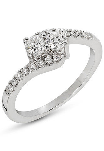 14k White Gold 0.55CTW Diamond Two-Stone Ring- Sparkle & Jade-SparkleAndJade.com R11960