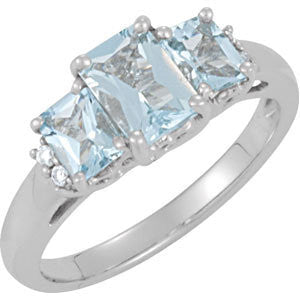 14k White Gold Aquamarine Octagon 3- Stone & .05 CTW Diamond Ring- Sparkle & Jade-SparkleAndJade.com 69656:101:P