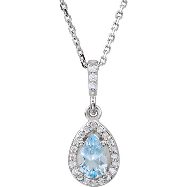 14k White Gold Aquamarine Pear Teardrop & Diamond Halo Necklace- Sparkle & Jade-SparkleAndJade.com 85307:70000:P