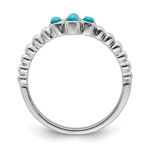 14k White Gold Beaded 4 Stone Turquoise Ring- Sparkle & Jade-SparkleAndJade.com RM7414-BTQ-W