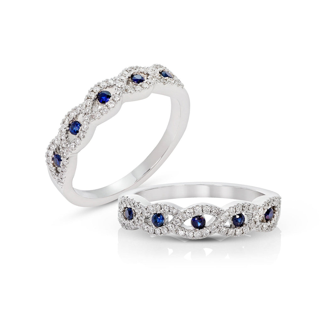 14k White Gold Blue Sapphire & Diamond Infinity Twist Band- Sparkle & Jade-SparkleAndJade.com 