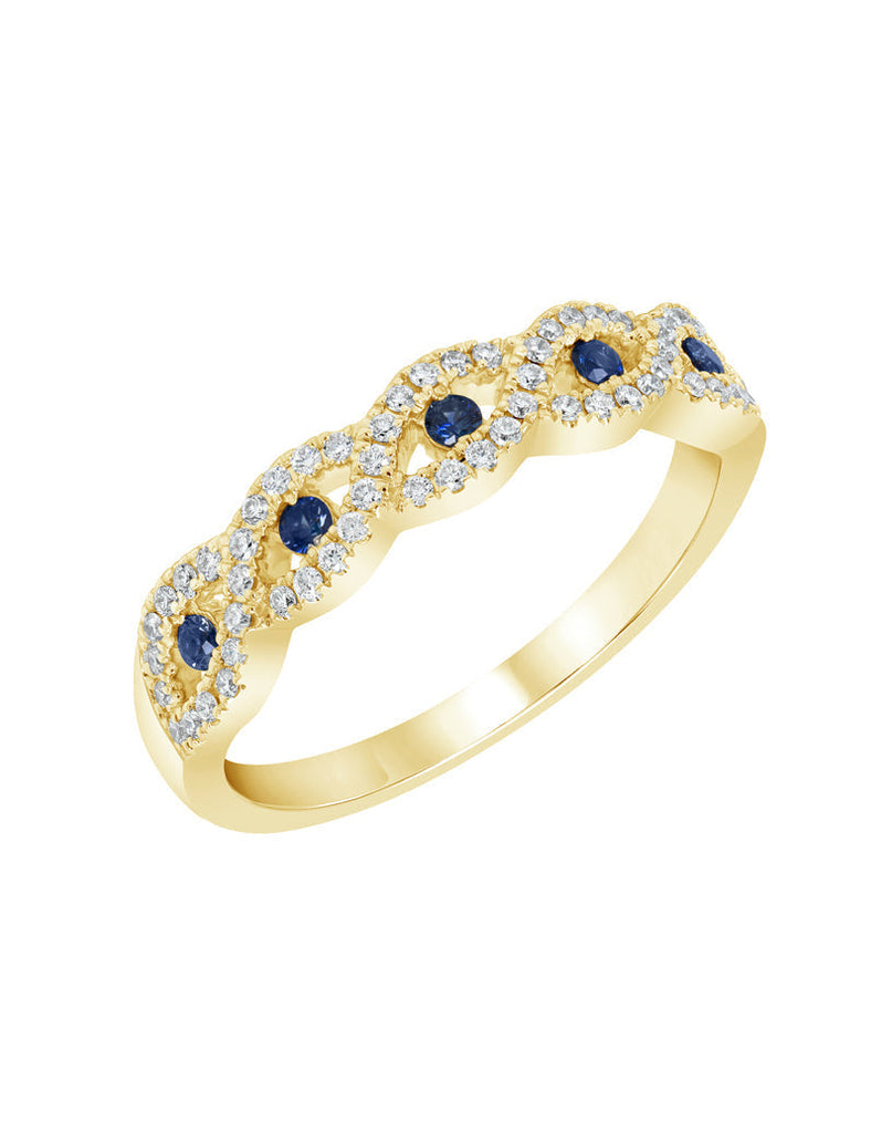 14k White Gold Blue Sapphire & Diamond Infinity Twist Band- Sparkle & Jade-SparkleAndJade.com R11941B-BS 14kY