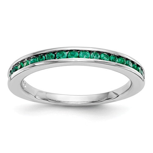 14k White Gold Channel Set Genuine Emerald Anniversary Wedding Band- Sparkle & Jade-SparkleAndJade.com RM3453B-EM-W