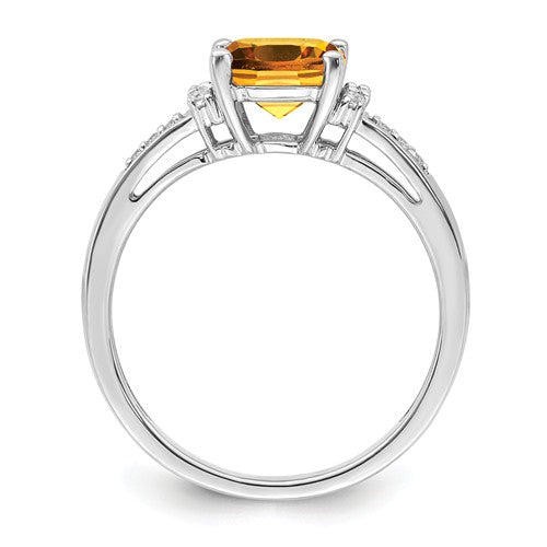 14k White Gold Citrine Cushion and Diamond Ring- Sparkle & Jade-SparkleAndJade.com RM6031-CI-009-WA
