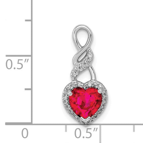 14k White Gold Diamond And Ruby Heart Chain Slide Pendant- Sparkle & Jade-SparkleAndJade.com XP5076R/AA PM5273-RU-010-WA