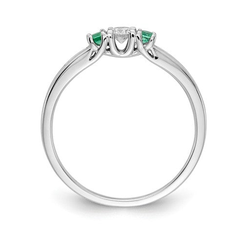14k White Gold Diamond & Emerald 3-Stone Ring- Sparkle & Jade-SparkleAndJade.com Y13884E/A RM5750-EM-016-WA